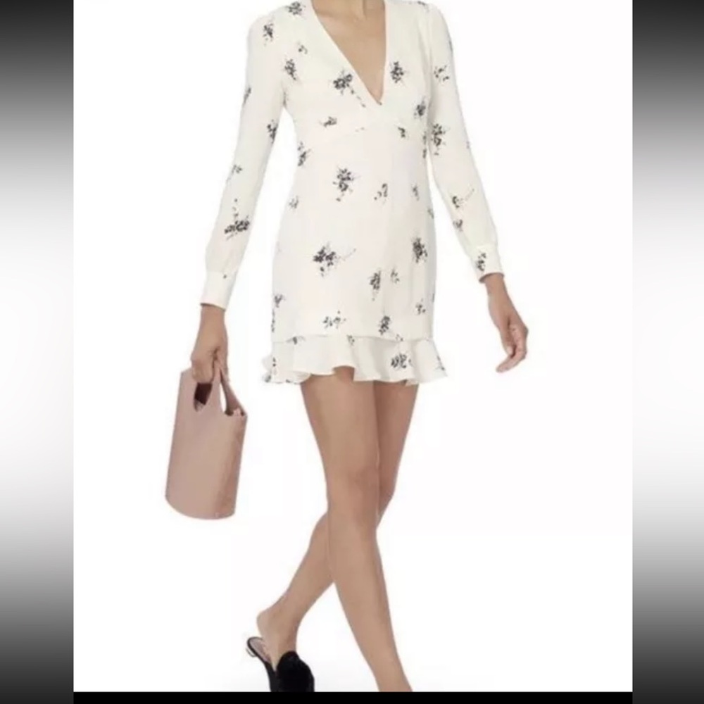 A.L.C. Floral Shift Silk Mini Dress Short Floral Ruffle Hem V Neck Sz 4 NWOT